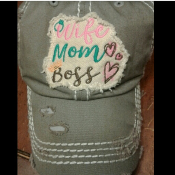 Wife Mom Boss Gray Distressed Hat New - Picture 1 of 2